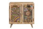 GINER Y COLOMER - Buffet 2 portes en bois de manguier naturel avec motifs ethniques peints à la main - 60 x 60 x 30 cm